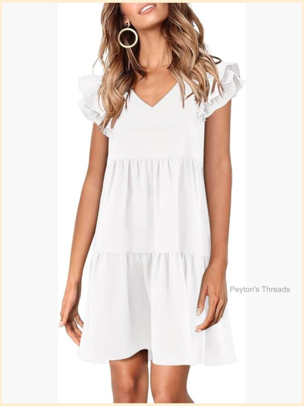 Ruffle Cap Sleeve V-Neck Flowy Swing Mini Dress Sundress Summer Babydoll